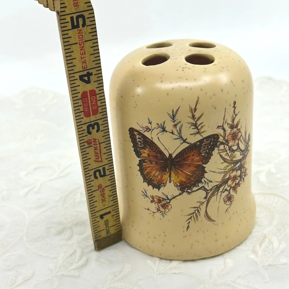 Vintage Treasurecraft Tooth Brush Holder Pottery Butterfly 70s Retro Cottagecore
